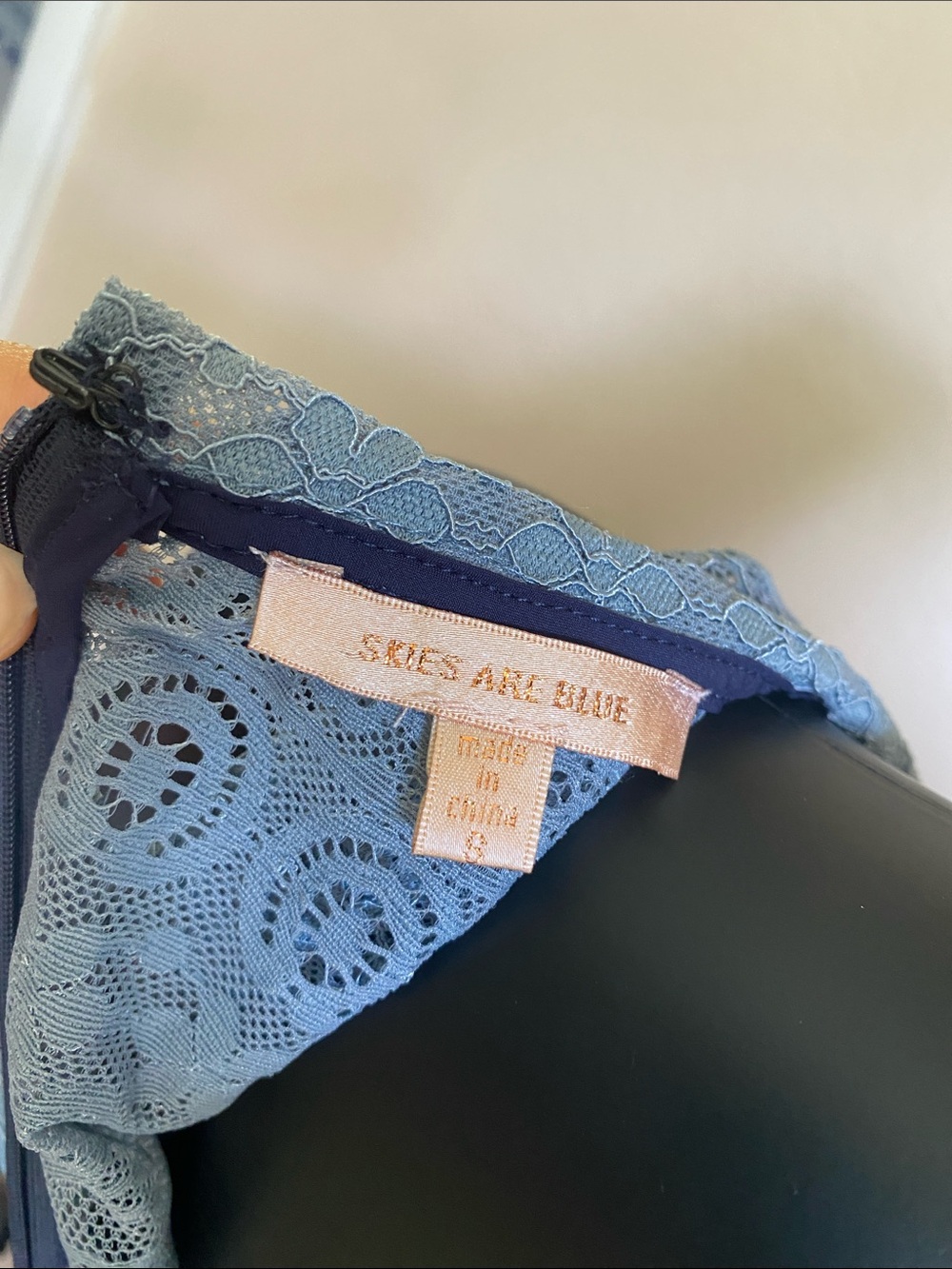 Skies Are Blue Lace Midi Dress in Dusty Blue - Picture 12 of 13